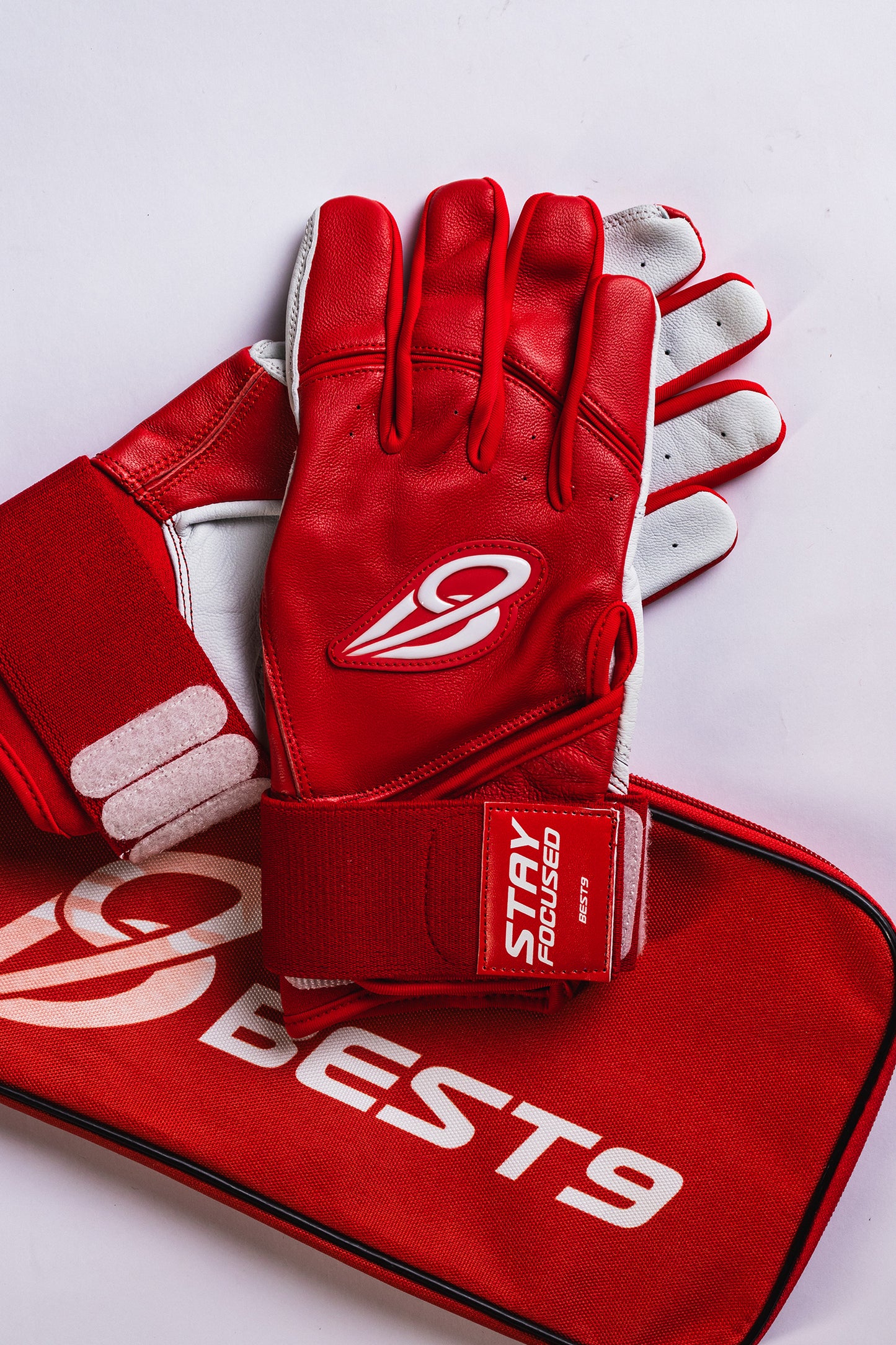 Best9 Long Cuff Premium Batting Gloves - Red