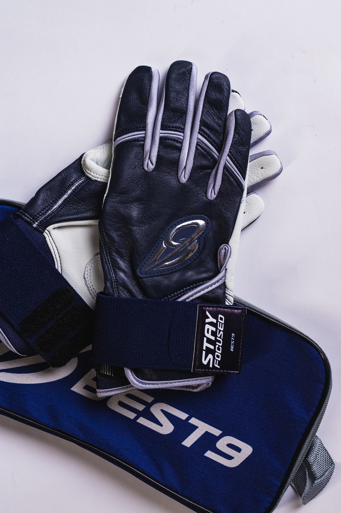 Best9 Long Cuff Premium Batting Gloves - Navy/Gray