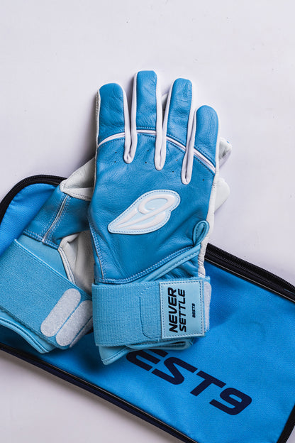 Best9 Long Cuff Premium Batting Gloves - Light Blue