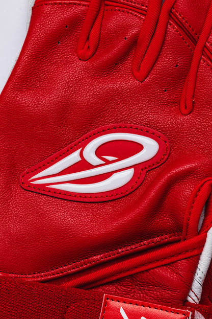 Best9 Long Cuff Premium Batting Gloves - Red